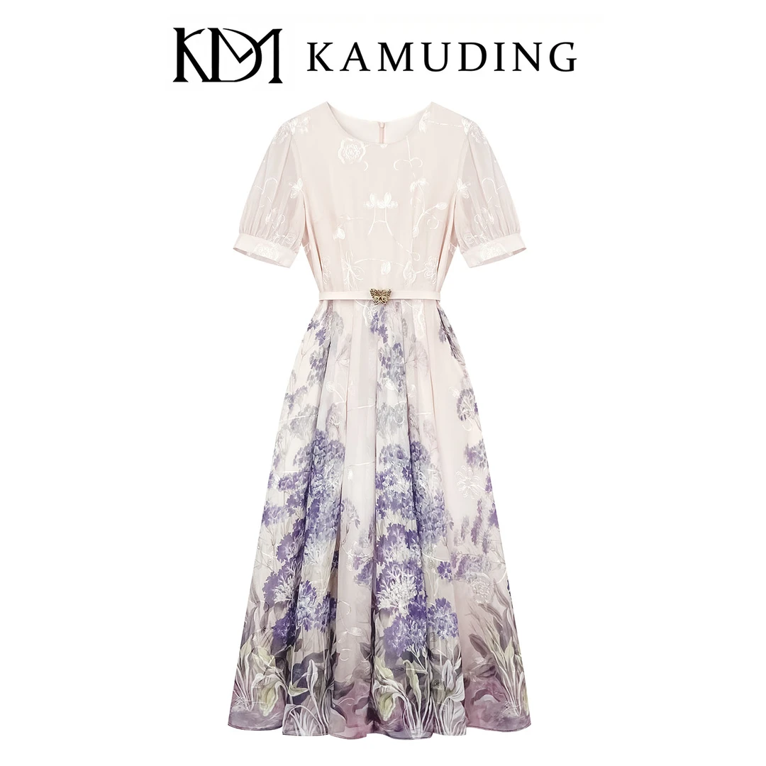 【AQ】KAMUDING2025夏季肉桂杏温柔短袖设计款连衣裙8821