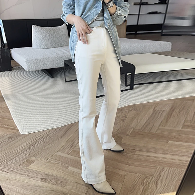 裤长110cm 纯白微喇牛仔裤女高腰秋冬加绒显瘦高个子喇叭裤显瘦潮