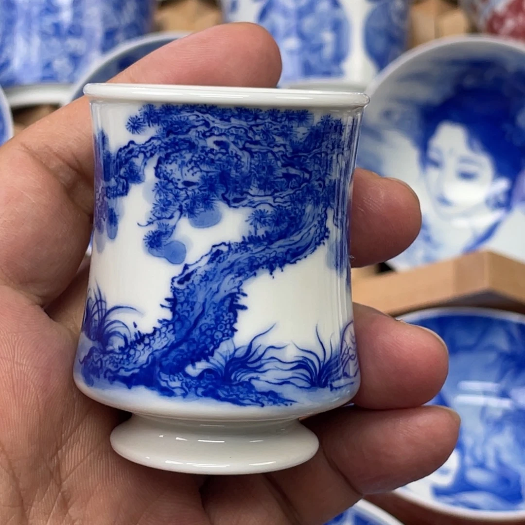 陶月楼 柴窑 迎客松束腰杯