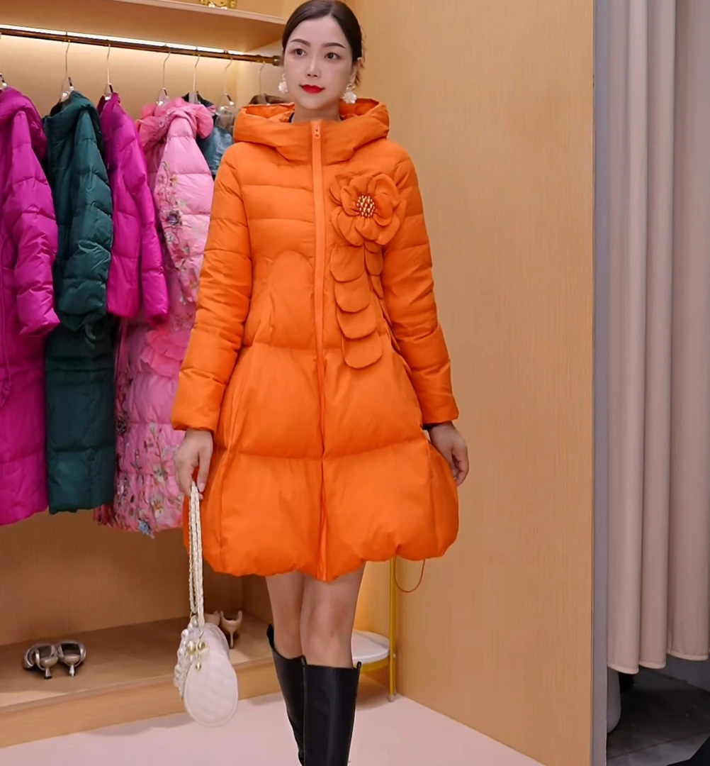 871南油高端女装90白鸭绒中长款女冬季时尚连帽羽绒服外套