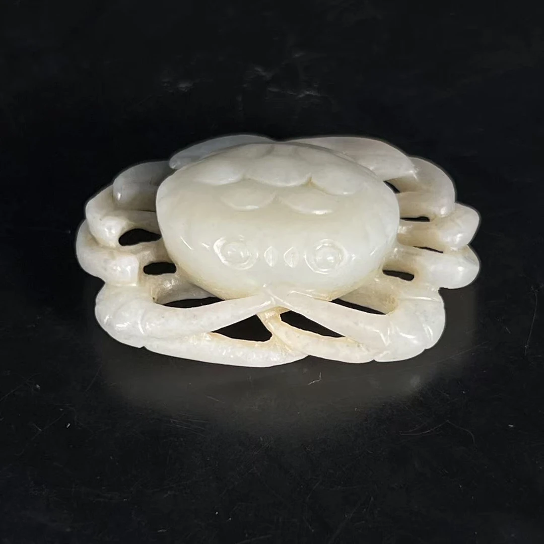 B1972 和田玉雕螃蟹把件 L:5.1cm