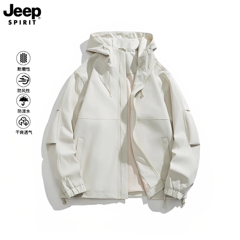 JEEPSPIRIT吉普2025春秋新款美式复古外套潮牌男连帽宽松防风夹克