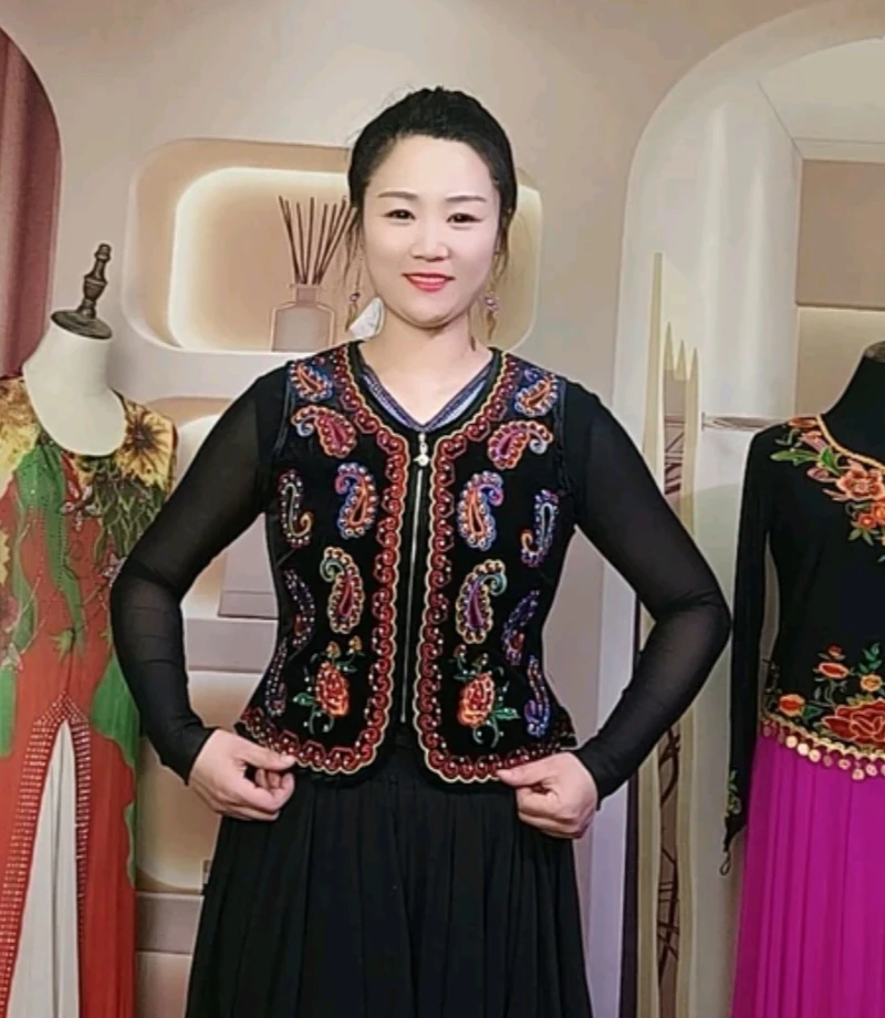 舞蹈服民族丝绒马甲新疆舞