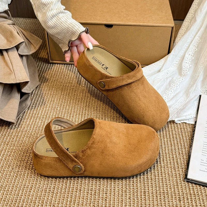 复古两穿勃肯鞋包头半拖鞋女2025秋季新款外穿厚底内增高穆勒单鞋