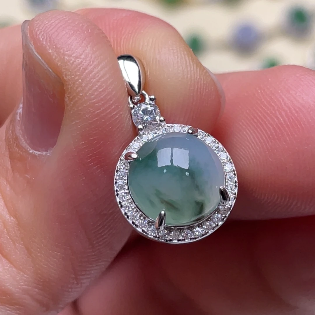 翡翠戒指银S925镶嵌纯天然缅甸翡翠