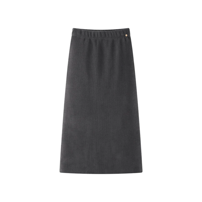 后开叉设计~宽松净版 松紧高腰灯芯绒别致贝壳饰通勤风厚款半裙