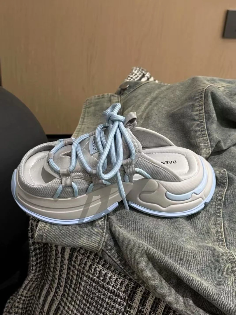 厚底松糕露趾凉拖鞋女外穿2025夏季新款松驰感穆勒美学老爹半托鞋