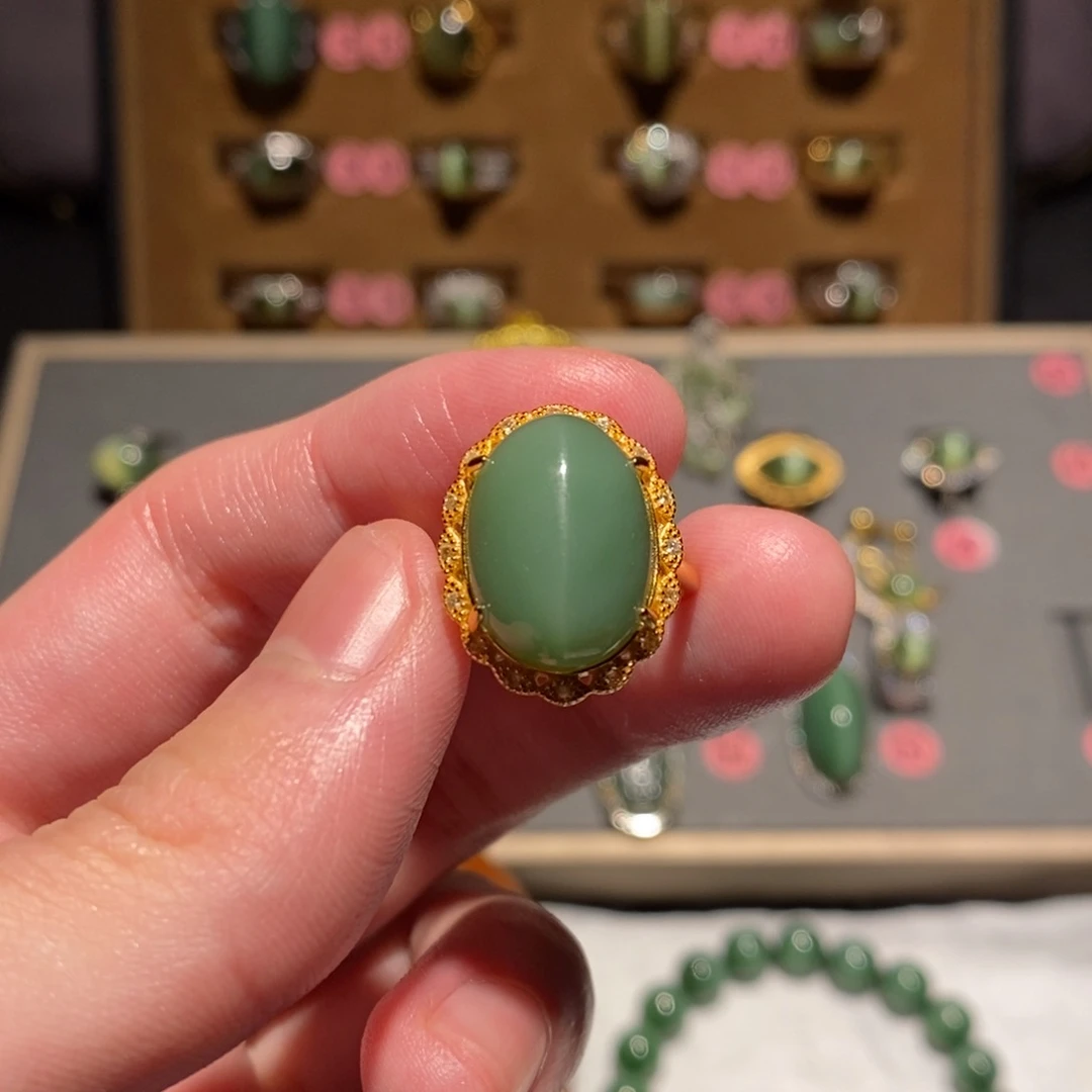 和田玉银S925镶嵌戒指