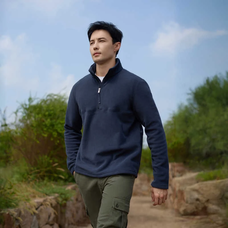 AIGLE艾高秋冬立领加厚保暖半拉链抓绒上衣男士BA61