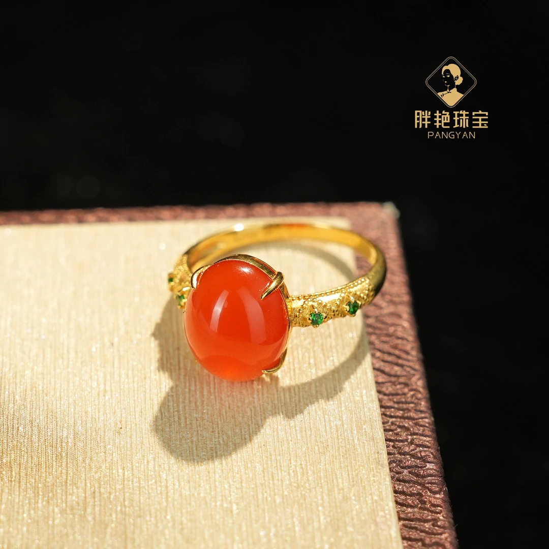 L*18K宝石级河湾冰红蛋面戒指@WMN09011970@