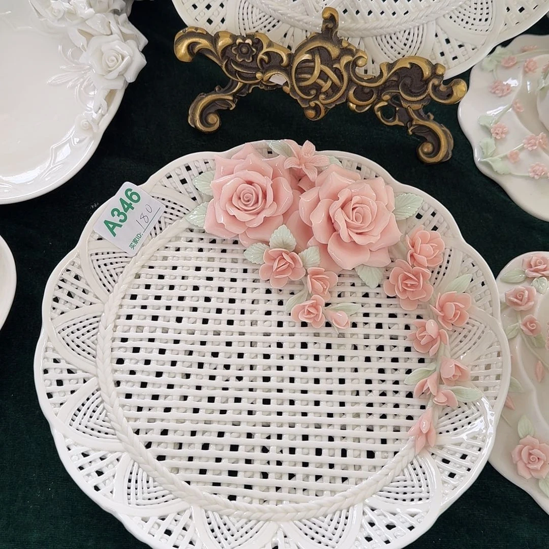 手工捏花玫瑰花编织盘小号