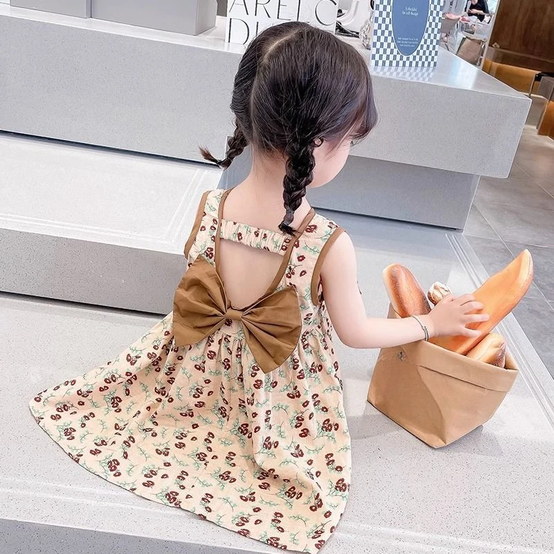 款女童碎花连衣裙无袖背心裙夏季女宝宝外穿碎花裙复古儿童裙子