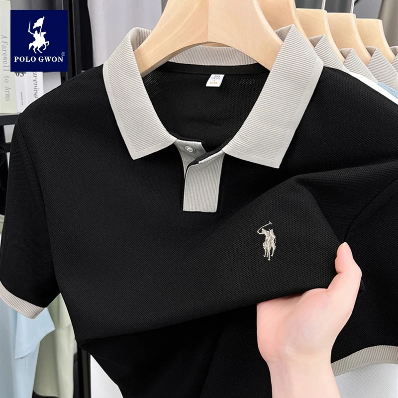 POLOGWON/保罗男士夏季POLO衫商务休闲上衣翻领半袖透气短袖t恤