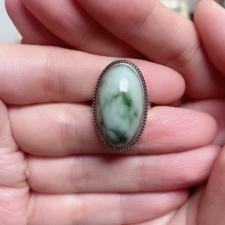 透闪石-蛇纹石玉戒指银S925镶嵌用****6