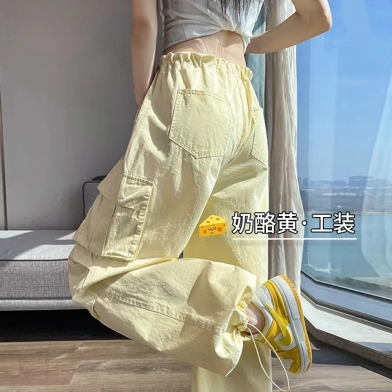 黄色美式工装裤女2025春秋新款宽松显瘦出游束脚小个子伞兵登山裤