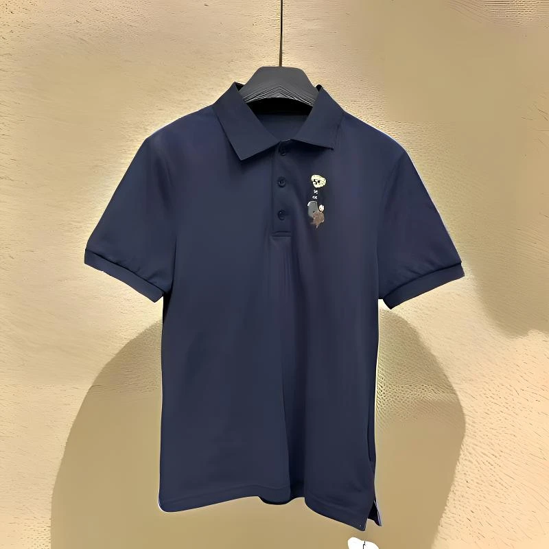 短袖修身常规款纯色轻奢夏季翻领POLO衫休闲风刺绣小熊标