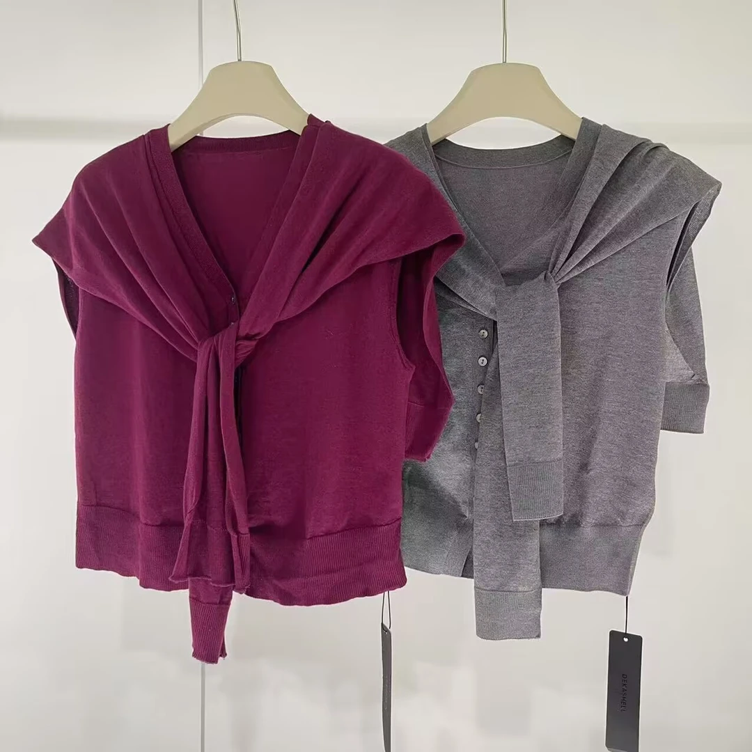 艾诺丝商场同款短袖气质均码宽松毛针织衫圆领潮流夏季薄款