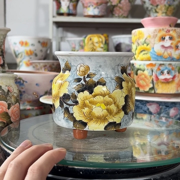 景德镇幸运花盆手绘盆