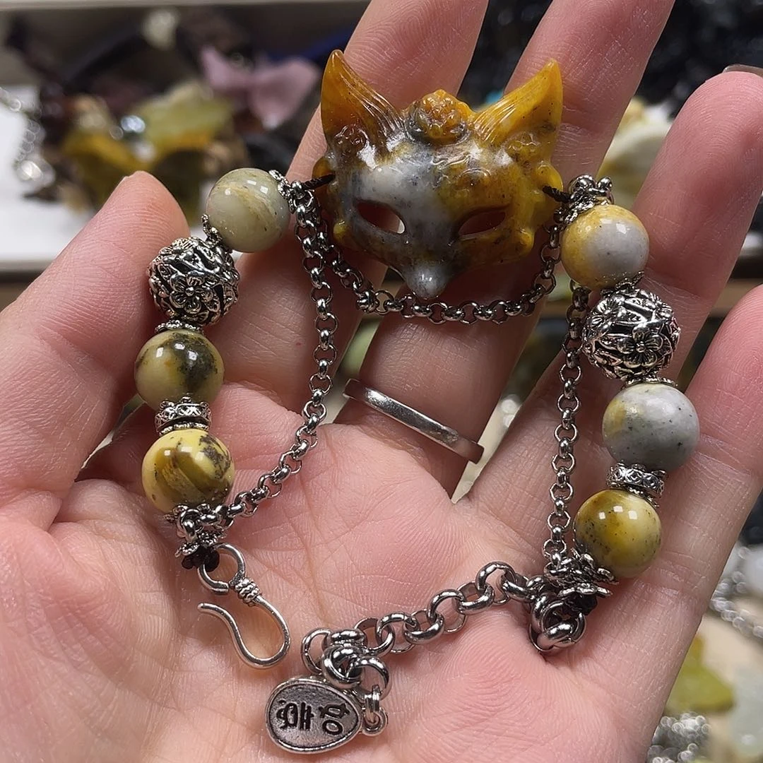 蛇纹石玉合金颈饰