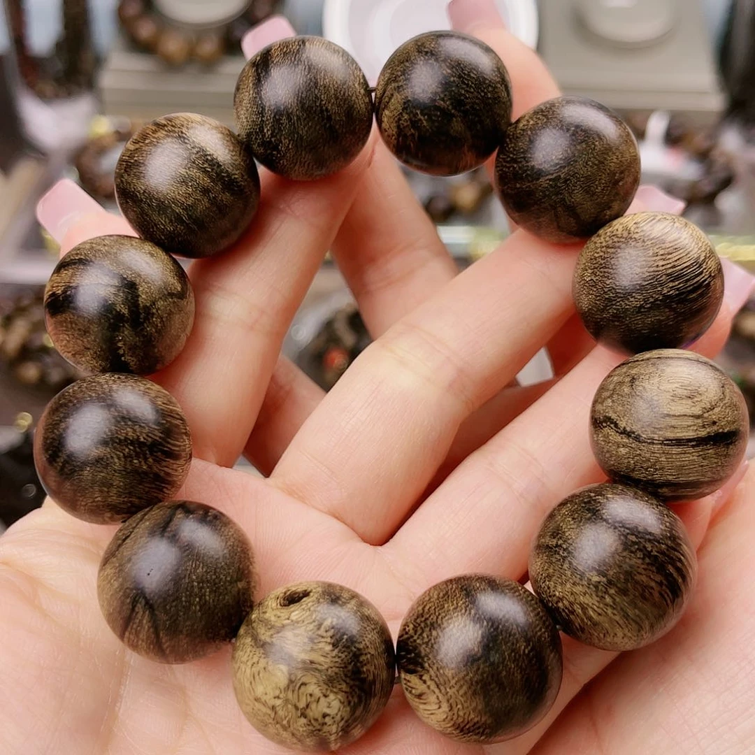 沉香手串老*星越南芽庄老白棋玉化老料满樱子瘤疤虎斑纹