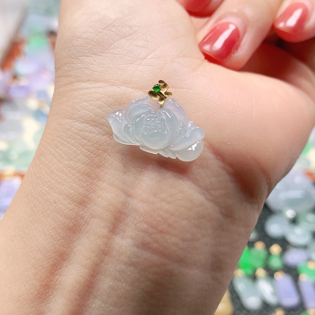 翡翠18K金镶嵌吊坠(不含链)