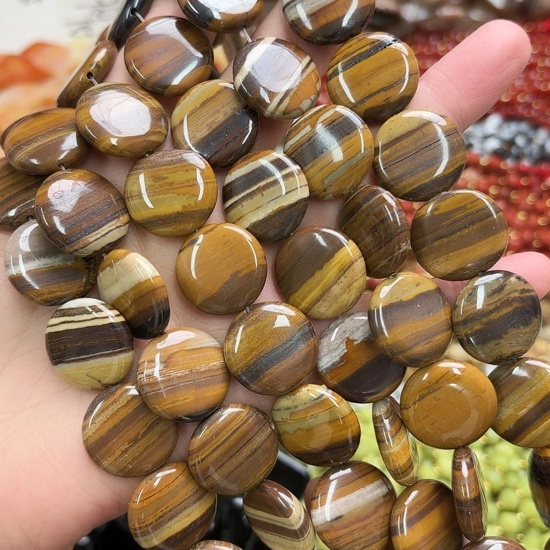 玛瑙/玉髓未镶嵌珠宝半成品卡20铁虎圆饼一条