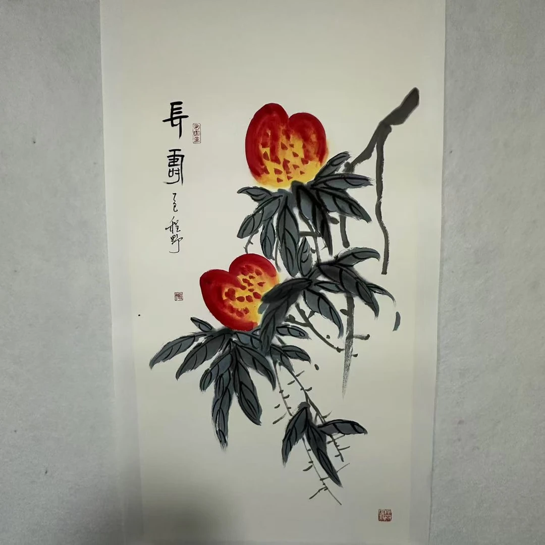 程野 大写意国画寿桃 竖版长寿 尺寸136*68厘米 纸本手绘