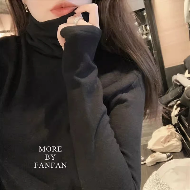 高领内搭打底衫秋冬季女装通勤百搭加绒薄款堆堆领长袖ins上衣T恤
