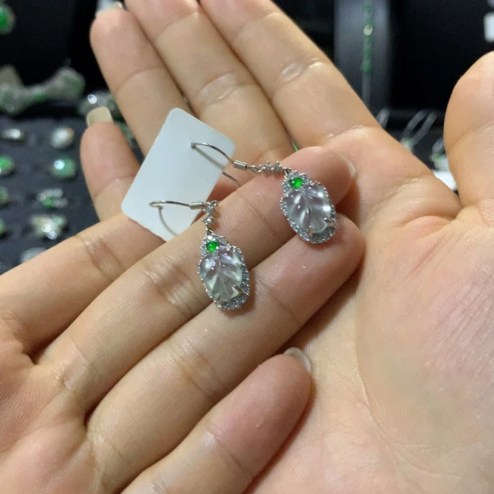 银S925镶嵌翡翠耳饰