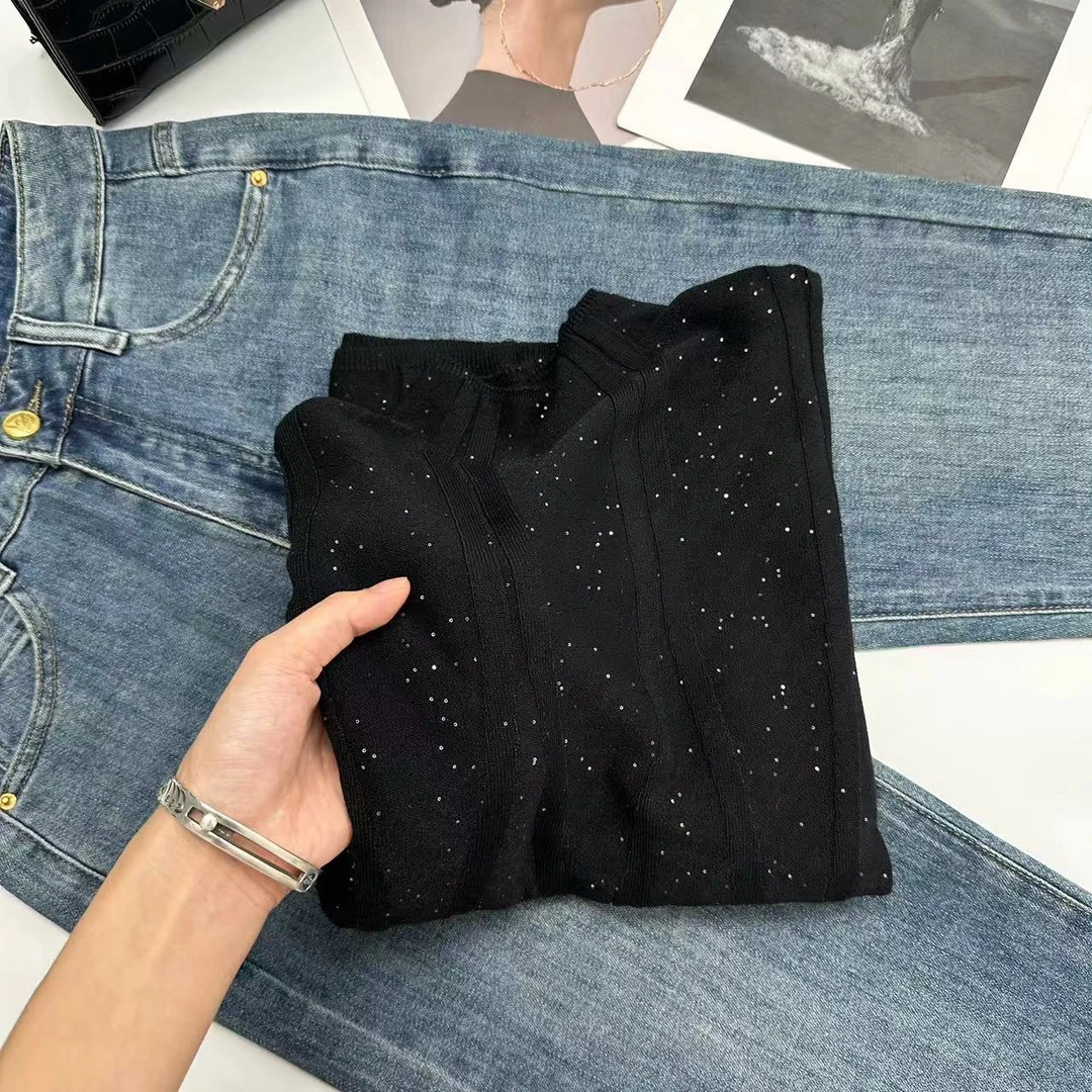 【满天星】秋季搭配爆款亮片显瘦针织衫Y1043黑