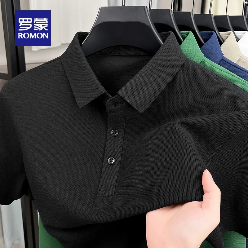罗蒙新款短袖纯色t恤男士POLO衫中年爸爸夏装半袖上衣男