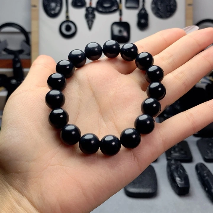 手串未镶嵌和田玉（墨玉）特价12mm