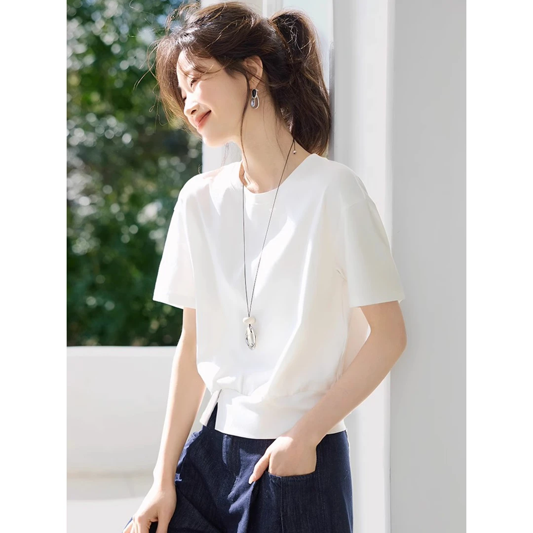 耐磨针织抗起球抗皱短袖印染T恤夏装ins百搭纯色圆领宽松半袖夏季