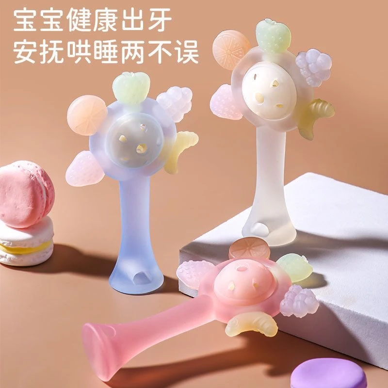 婴儿手摇铃磨牙棒可啃咬0-1岁新生牙胶宝宝抓握安抚训练益智早教J