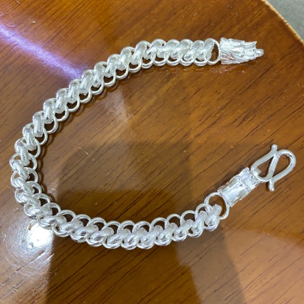 足银手链 足银999祥云扁龙骨手链霸气个性百搭时尚纯银男士手链