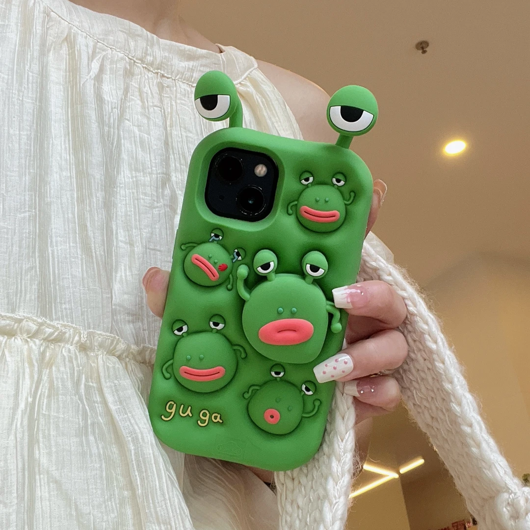 苹果|旋转支架青蛙可爱适用于iPhone17卡通16创意立体硅胶手机壳