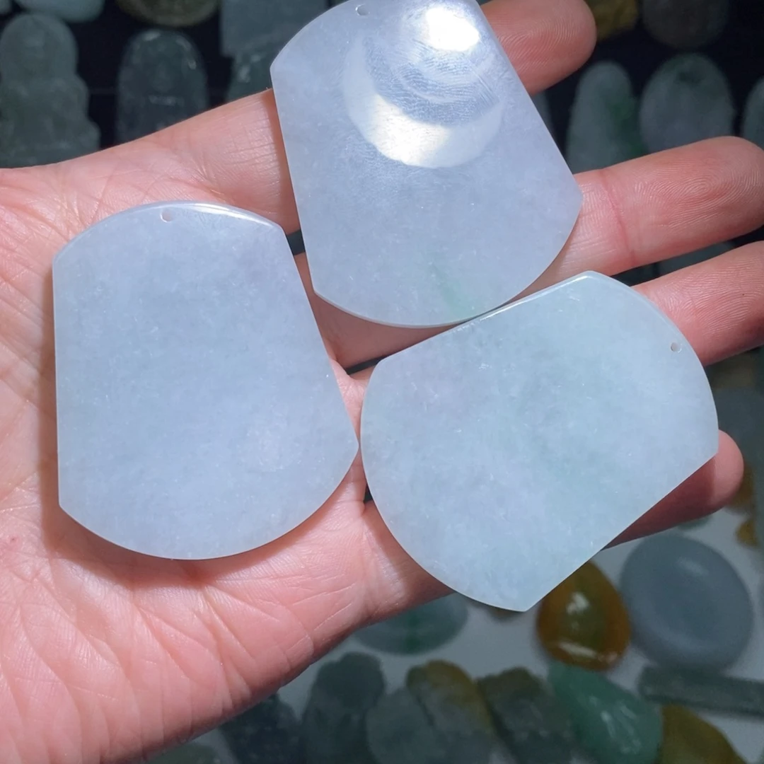 定制翡翠未镶嵌庄*人无事牌3件