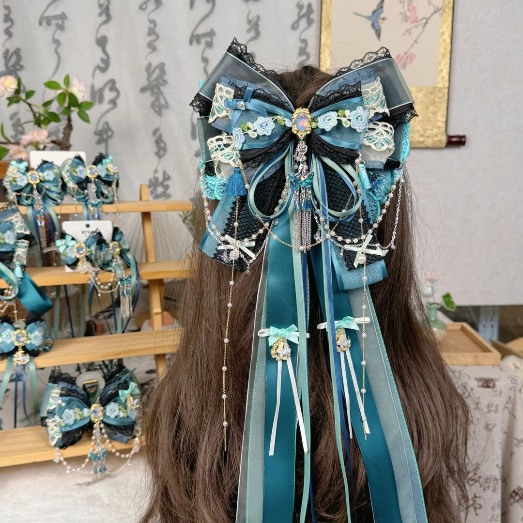 【雀之羽】孔雀洛丽塔发夹多层次蝴蝶结发饰头饰氛围感气质弹簧夹