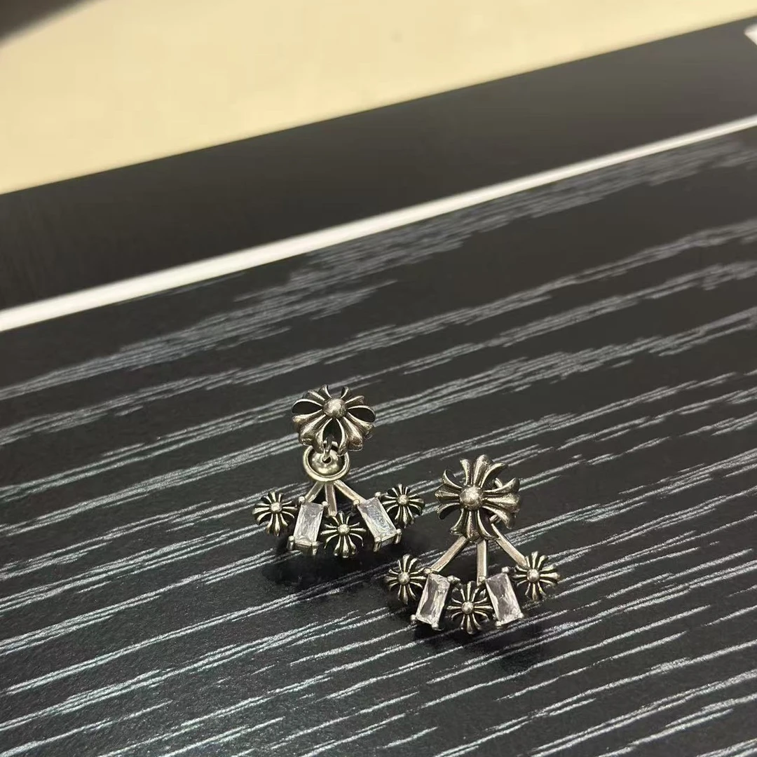 铜合金耳饰 十字架耳饰镶锆石个性耳夹男女情侣款嘻哈复古