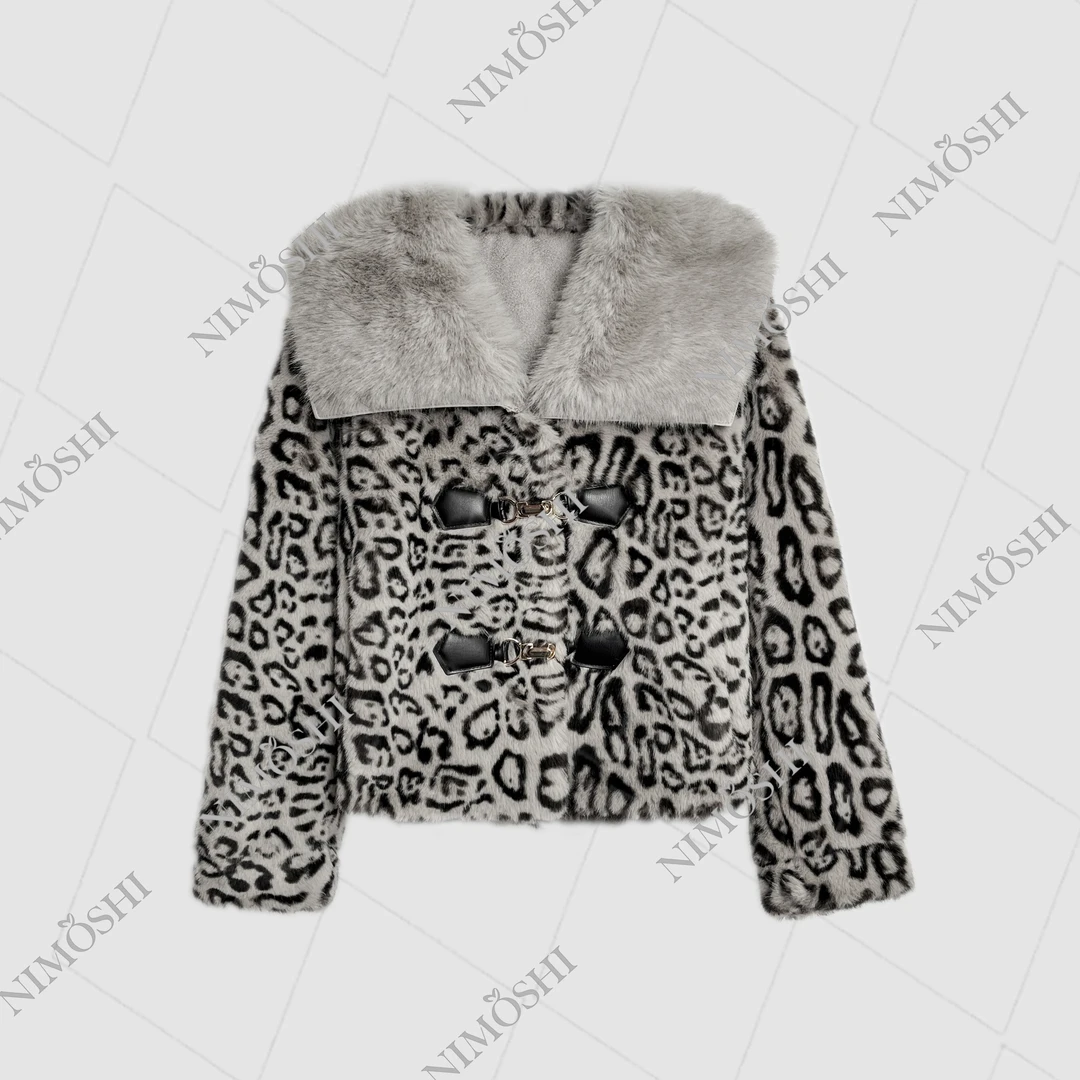 【妮妮】新款气质时尚豹纹毛领韩版短款外套T0045