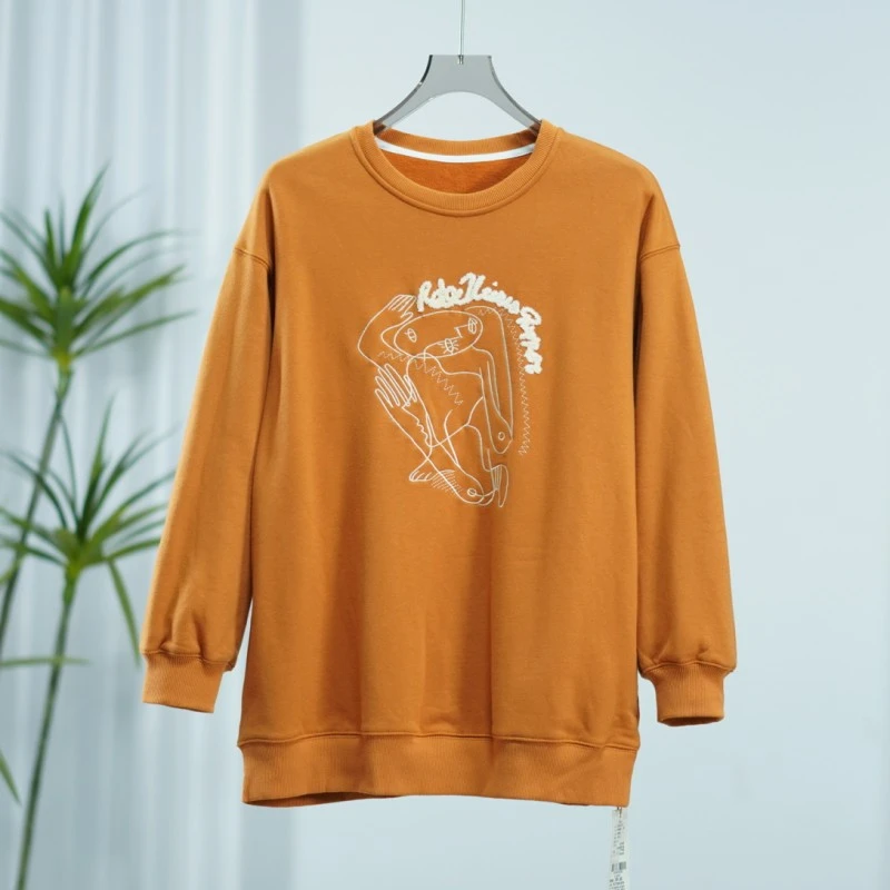 【诗M】O-632  女装春秋套头抽象线条加绒卫衣桔色2509050