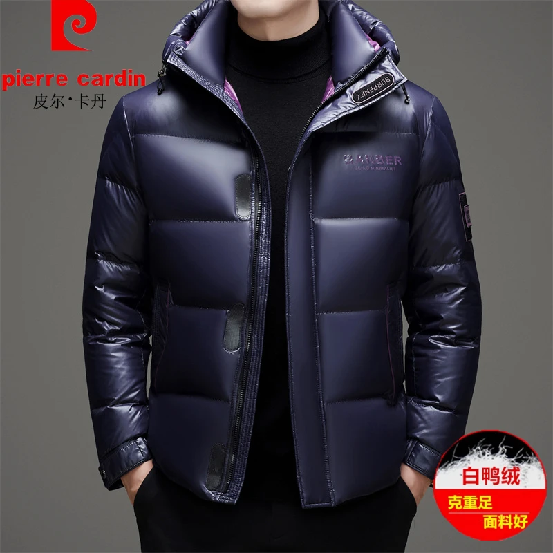 正品皮尔卡丹男士羽绒服加厚连帽冬季保暖90白鸭绒休闲面包服中年