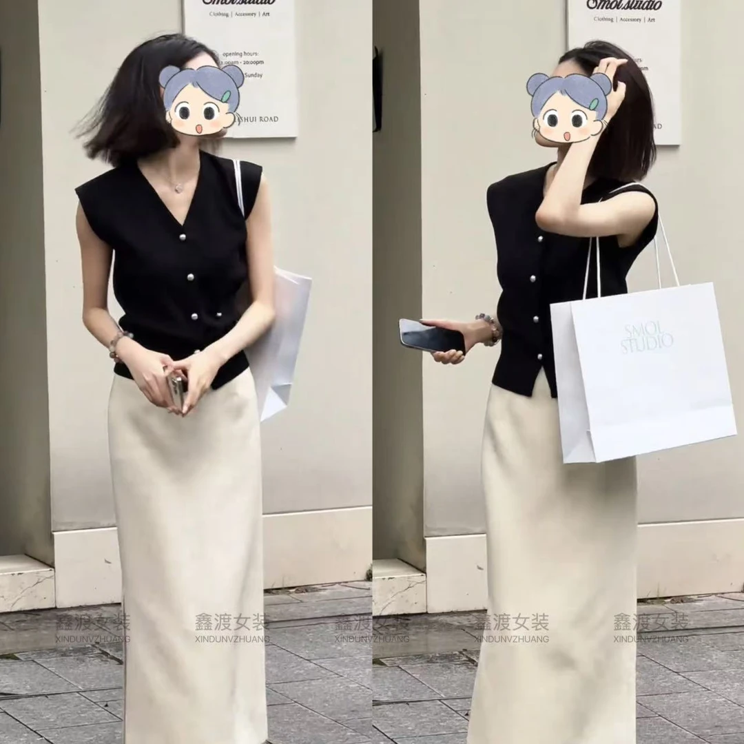 2025夏季新款时尚显瘦气质女士网红洋气两件套百搭款D5802