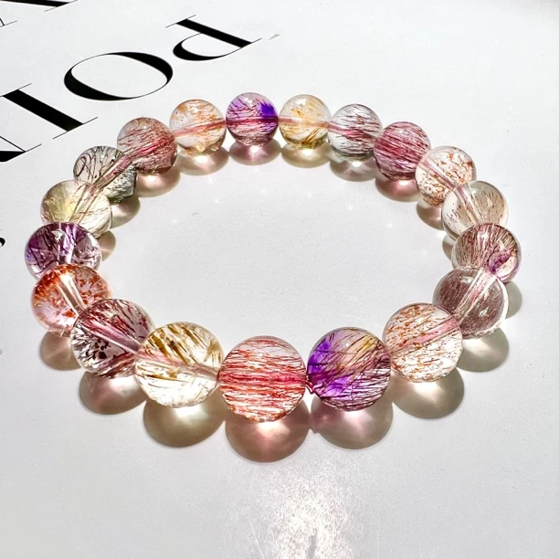 收藏级10.5mm仙女超七稀有糖果色超级7天然水晶手串