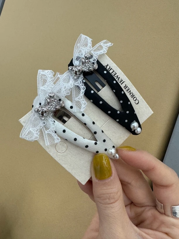 拼色一对波点重工款拜拜夹