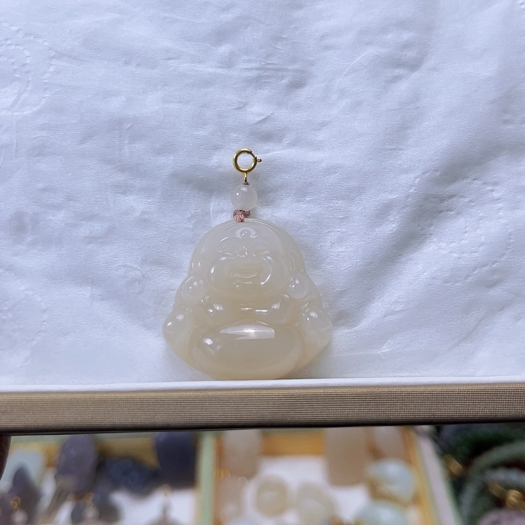 和田玉18K金镶嵌吊坠(不含链)