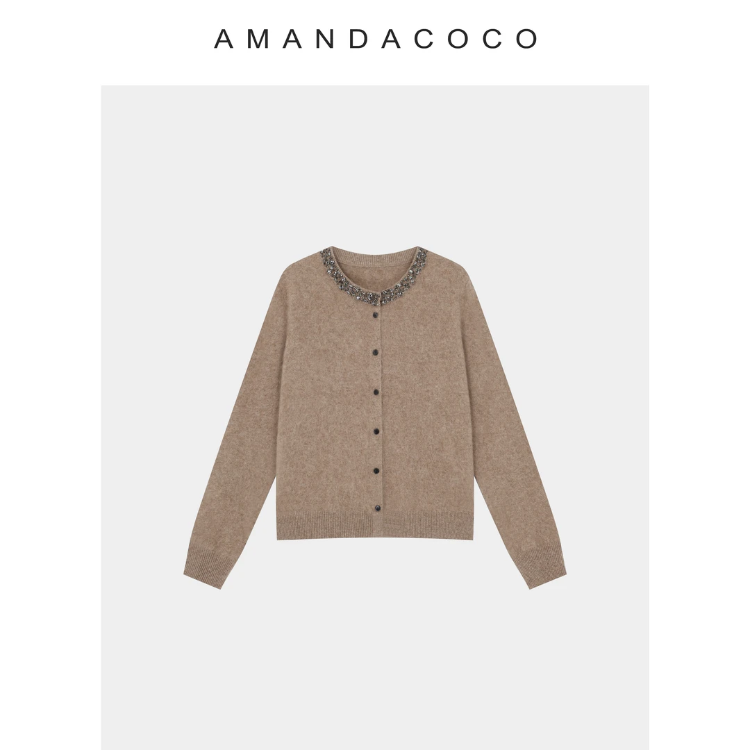 雪融香颂～25秋冬轻奢法式串珠圆领高级感气质针织开衫