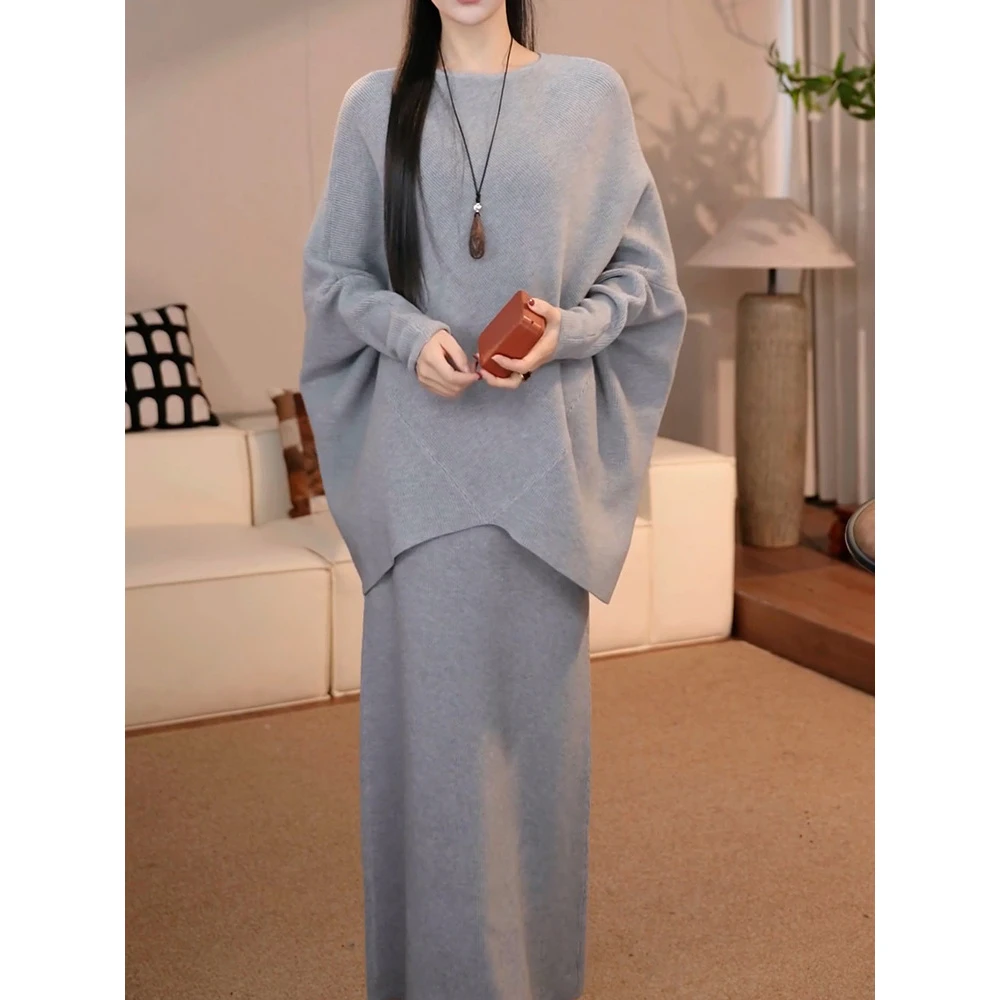 送围巾!气质减龄针织裙套装女2025冬季新款显瘦休闲毛衣+半身裙