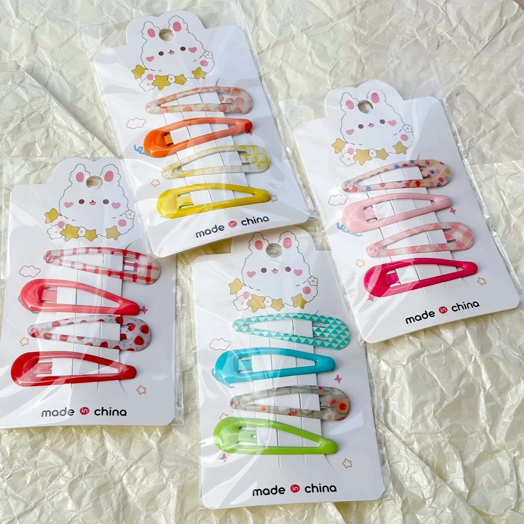 新款儿童发夹糖果色发夹子水滴形碎发刘海夹发饰滴胶少女按扣发夹