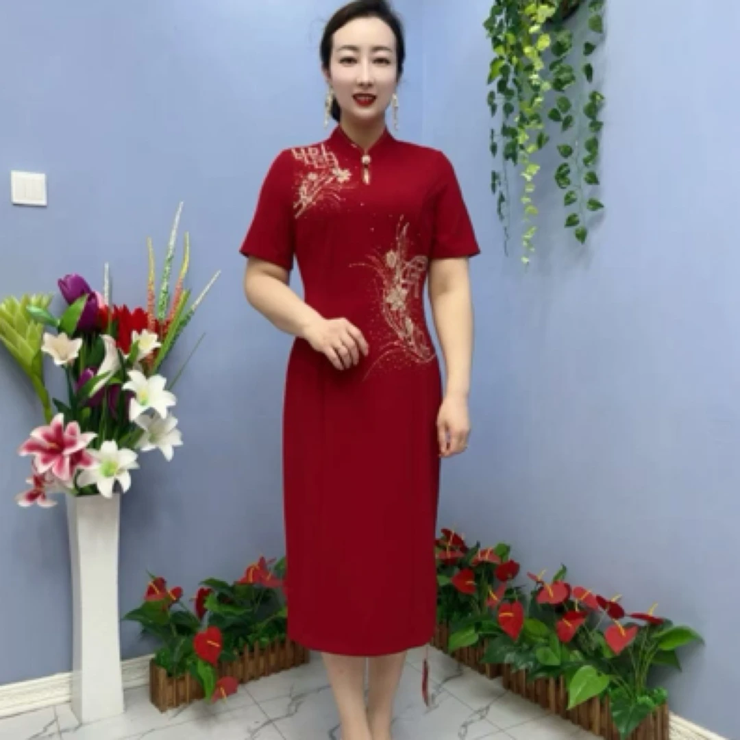 6230款气质高贵婚宴女士旗袍裙连衣裙妈妈装国风裙子